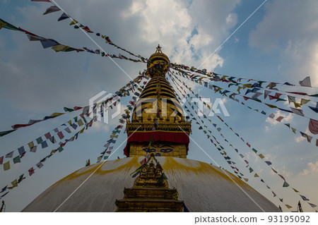 The pagoda of Swayambhunath Temple, also known as the Monkey Temple of Kathmandu, Nepal 93195092