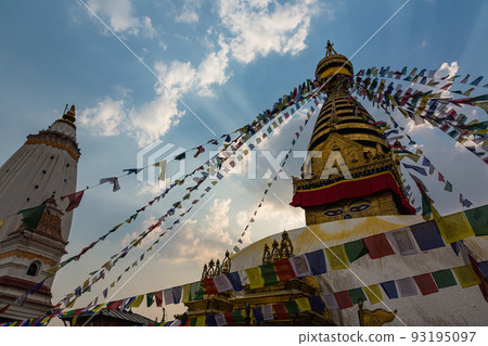 The pagoda of Swayambhunath Temple, also known as the Monkey Temple of Kathmandu, Nepal 93195097