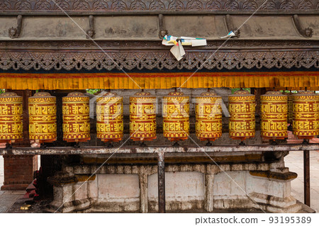 Prayer wheel of Monju Bodhisattva Temple in front of Swayambhunath Temple in Kathmandu, Nepal Prayer wheel of Monju Bodhisattva Temple in front of Swayambhunath Temple in Kathmandu, Nepal 93195389