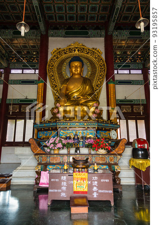 Inside the Chinese Temple in Lumbini Gardens in Lumbini, the birthplace of the Buddha, Nepal 93195857