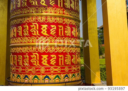Nepal Prayer wheel of a German temple in Lumbini Garden in Lumbini, the birthplace of Buddha Nepal Prayer wheel of a German temple in Lumbini Garden in Lumbini, the birthplace of Buddha 93195897