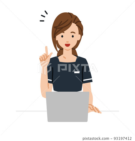 Sitting at the desk, opening the PC and having an idea 93197412