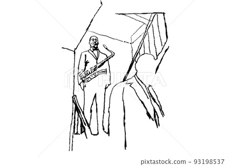 jazz, line drawing, saxophone 93198537