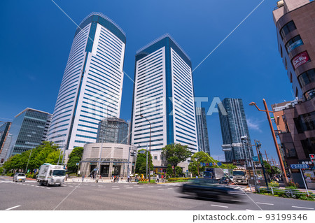 "Tokyo" Toyosu city landscape, office buildings and tower apartments 93199346