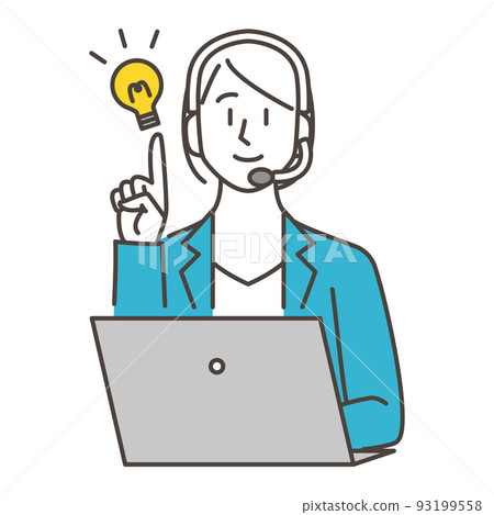 Vector illustration material pointing at a female operator wearing a headset at a call center Vector illustration material pointing at a female operator wearing a headset at a call center 93199558