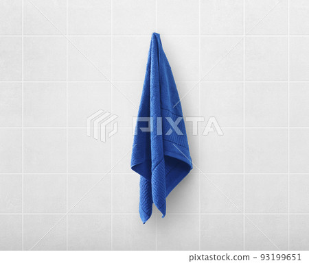 blue towels on hanger in toilet bathroom blue towels on hanger in toilet bathroom 93199651