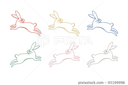 Rabbit silhouette stamp old-fashioned moon viewing New Year's card illustration 93199996