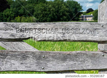Zwolle, Overijssel, The Netherlands, Inscripted sign of the Buurtschap Ijsselzone regional park 93200167