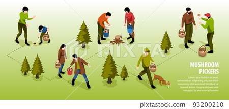 Mushroom Pickers Horizontal Infographics 93200210