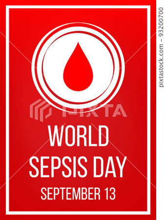 World sepsis day. Medical design concept for 13 September. Banner with text and blood drop. Vector illustration. 93200700