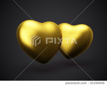 Two 3D glamorous golden heart on black background. Two 3D glamorous golden heart on black background. 93200848