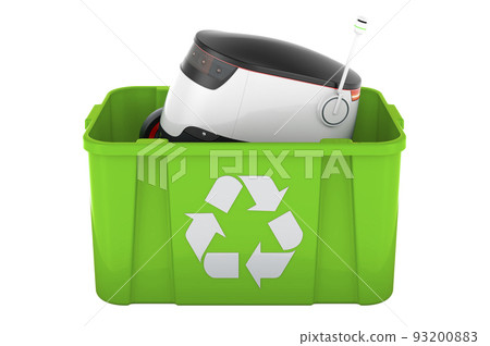Recycling trashcan with autonomous robot, 3D rendering 93200883