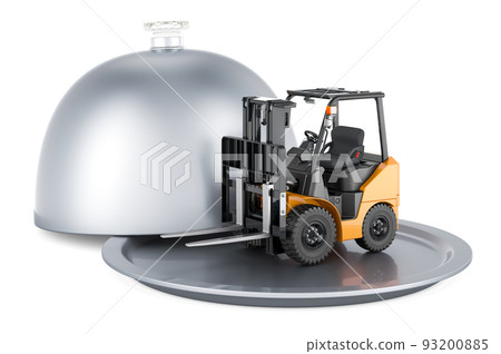 Restaurant cloche with forklift truck, 3D rendering 93200885