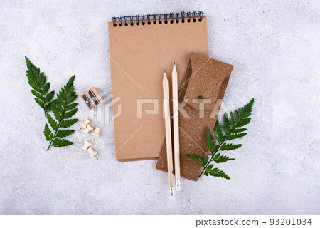 Eco wooden craft stationery. Sustainable life concept 93201034