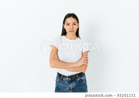 Portrait of calm confident young beautiful brunette woman Portrait of calm confident young beautiful brunette woman 93201151