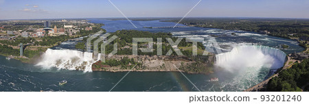 Panoramic aerial view of American Falls, Bridal Veil Falls and Horseshoe Falls known as Niagara Falls Panoramic aerial view of American Falls, Bridal Veil Falls and Horseshoe Falls known as Niagara Falls 93201240