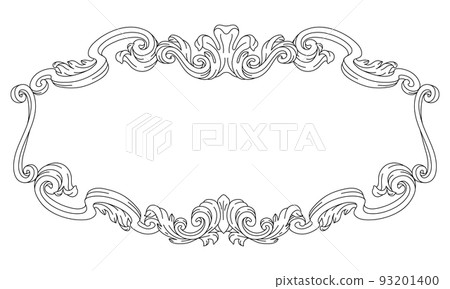 Decorative floral frame in baroque style. Engraved black curling plant. Decorative floral frame in baroque style. Engraved black curling plant. 93201400
