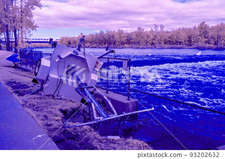 Infrared photograph of flooding at the Penrith Weir in the Nepean River in Penrith in Australia 93202632