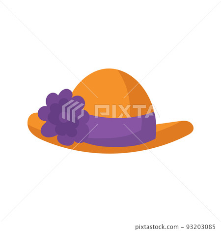 Summer cap or cartoon hat and sunhat icon. Beach accessory girl and elegant clothes isolated vector illustration. Headdress element and headgear with ribbon for sea. Flat head clothing 93203085