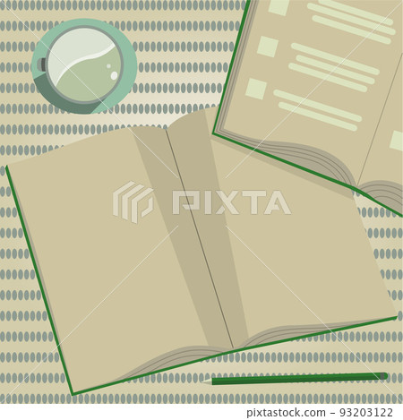 Two Open Work Books On A Table. Flat View Of Table With Notebooks, Pencil And Cup Of Coffee. Rewriting Complete Conspectus To Other Source On A Desk. 93203122