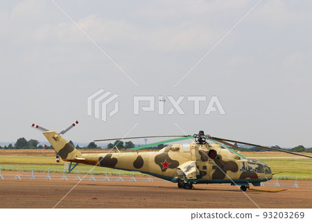 Russian Military Gunship Helicopter Parked At Airfield Russian Military Gunship Helicopter Parked At Airfield 93203269