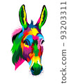 Abstract Donkey head portrait from multicolored paints. Colored drawing 93203311