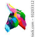 Abstract Donkey head portrait from multicolored paints. Colored drawing 93203312