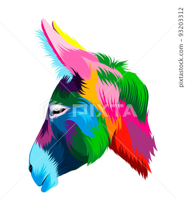 Abstract Donkey head portrait from multicolored paints. Colored drawing 93203312