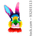 Abstract rabbit head portrait, hare from multicolored paints. Colored drawing 93203313