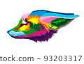 Abstract fennec fox head portrait, sand fox from multicolored paints. Colored drawing 93203317