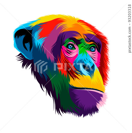 Abstract monkey chimpanzee head portrait from multicolored paints. Colored drawing 93203318