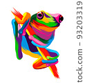 Abstract tree frog from multicolored paints. Colored drawing 93203319