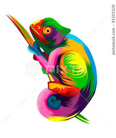 Abstract chameleon from multicolored paints. Colored drawing Abstract chameleon from multicolored paints. Colored drawing 93203320