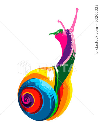 Abstract garden snail from multicolored paints. Colored drawing 93203322