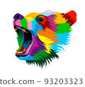 Abstract bear head portrait from multicolored paints. Colored drawing 93203323