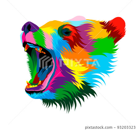Abstract bear head portrait from multicolored paints. Colored drawing 93203323