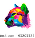 Abstract puma, cougar head portrait from multicolored paints. Colored drawing 93203324