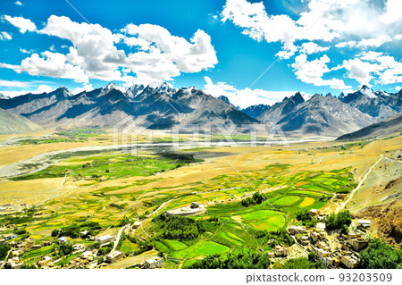 The Zanskar valley seen from the Karusha monastery, the most unexplored region of India 93203509