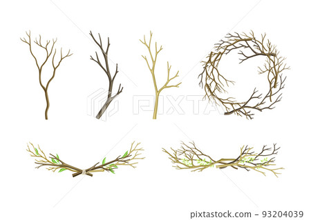 Bare Tree Branch Tied in Semi Circle and Wreath Vector Set 93204039