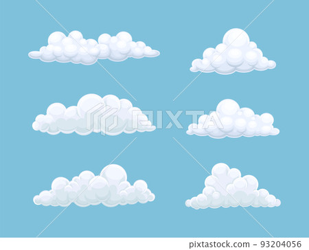 Soft White Fluffy Clouds in Blue Sky and Heaven Vector Set 93204056
