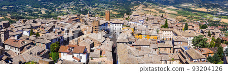 Panoramic aerial view of old  medieval town Orvieto with famous Duomo in Umbria, Italy 93204126