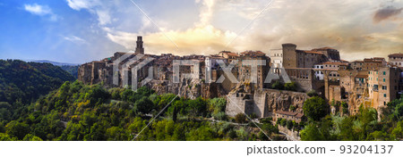 Scenic medieval towns and beautiful places of Italy - amazing village Pitigliano located on tuffa rocks in Tuscany 93204137