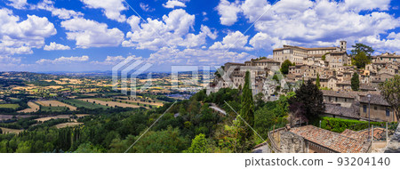 Traditional Italy travel - scenic medeival town Todi in Umbria. Panoramic view 93204140