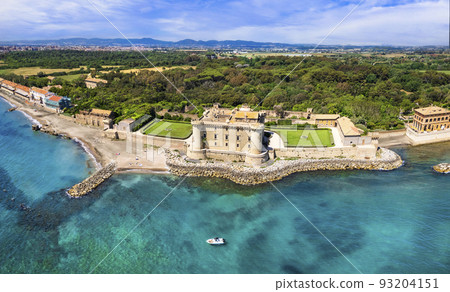 Stunning aerial scenic view of castle on the beach a Ladispoli - Castello Palo Odescalchi. Lazio region, Italy Stunning aerial scenic view of castle on the beach a Ladispoli - Castello Palo Odescalchi. Lazio region, Italy 93204151
