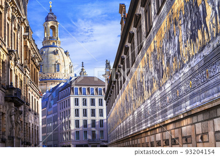 Downtown of Dresden city square and baroque cathedral Our Lady Frauenkirche, Germany Downtown of Dresden city square and baroque cathedral Our Lady Frauenkirche, Germany 93204154