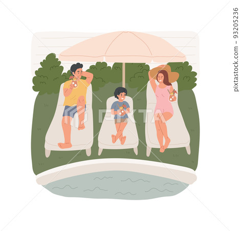 Pool relaxation isolated cartoon vector illustration. Family members laying under an umbrella, backyard pool relaxation, sunbathing leisure time, drinking tropical ice cocktail vector cartoon. Pool relaxation isolated cartoon vector illustration. Family members laying under an umbrella, backyard pool relaxation, sunbathing leisure time, drinking tropical ice cocktail vector cartoon. 93205236