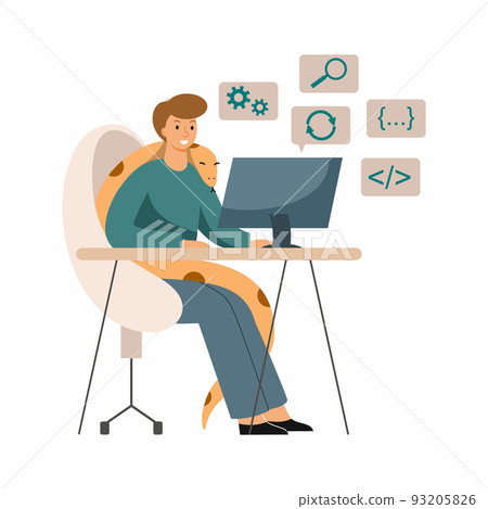 Programmer works at computer. Desktop. Python programming. Freelance and remote work. Programmer works at computer. Desktop. Python programming. Freelance and remote work. 93205826