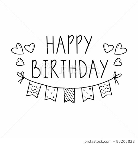 Happy birthday. Lettering by hand. Beautiful inscription. Holiday flag. Party. Vector doodle illustration. Happy birthday. Lettering by hand. Beautiful inscription. Holiday flag. Party. Vector doodle illustration. 93205828