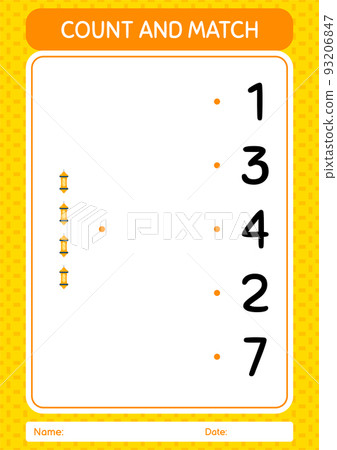 Count and match game with arabic lantern. worksheet for preschool kids, kids activity sheet 93206847