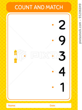 Count and match game with arabic lantern. worksheet for preschool kids, kids activity sheet 93206849